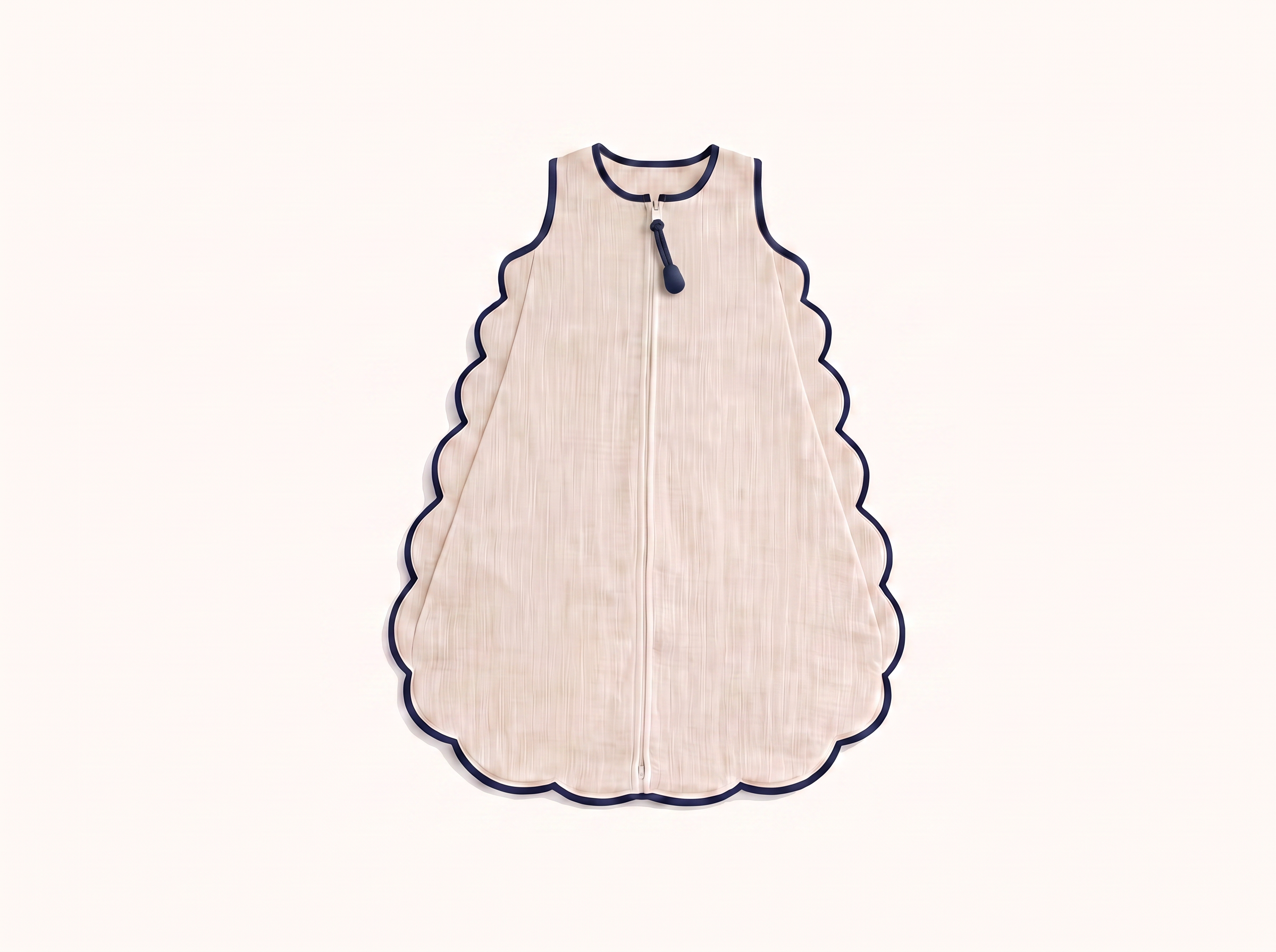 Musselin Babyschlafsack, Beige mit blauem Rand